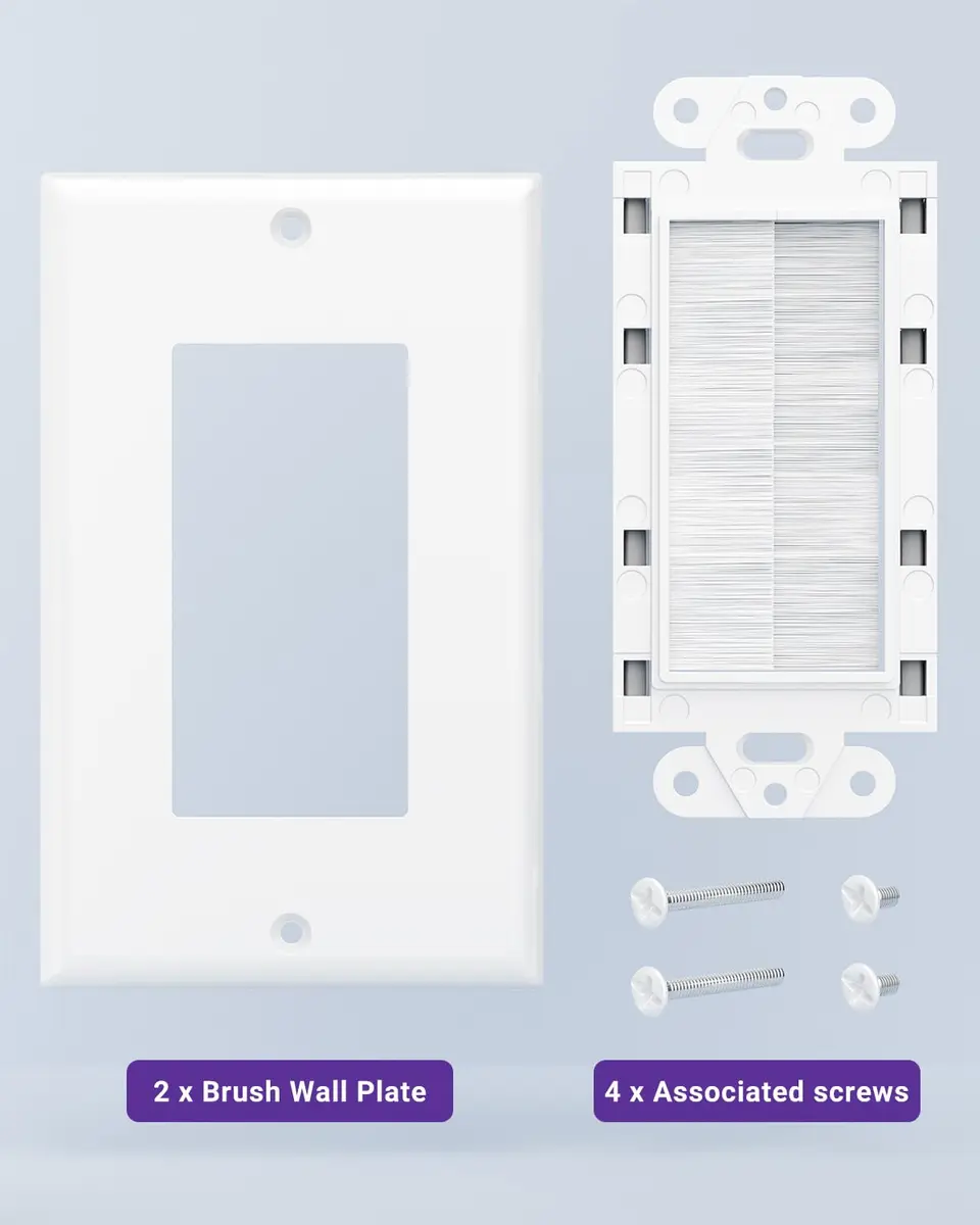 VCE Single Gang Brush Wall Plate Cable Pass Through White, 5-Pack | Routes HDMI, Coax, Speaker, Network Cables, behind Wall Mount TV - view 5