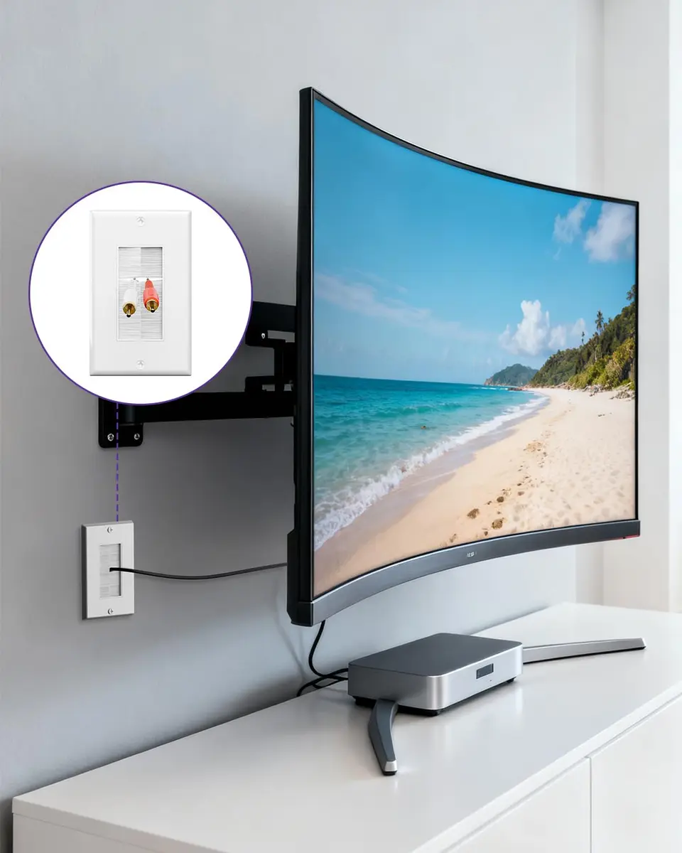 VCE Single Gang Brush Wall Plate Cable Pass Through White, 5-Pack | Routes HDMI, Coax, Speaker, Network Cables, behind Wall Mount TV - view 2