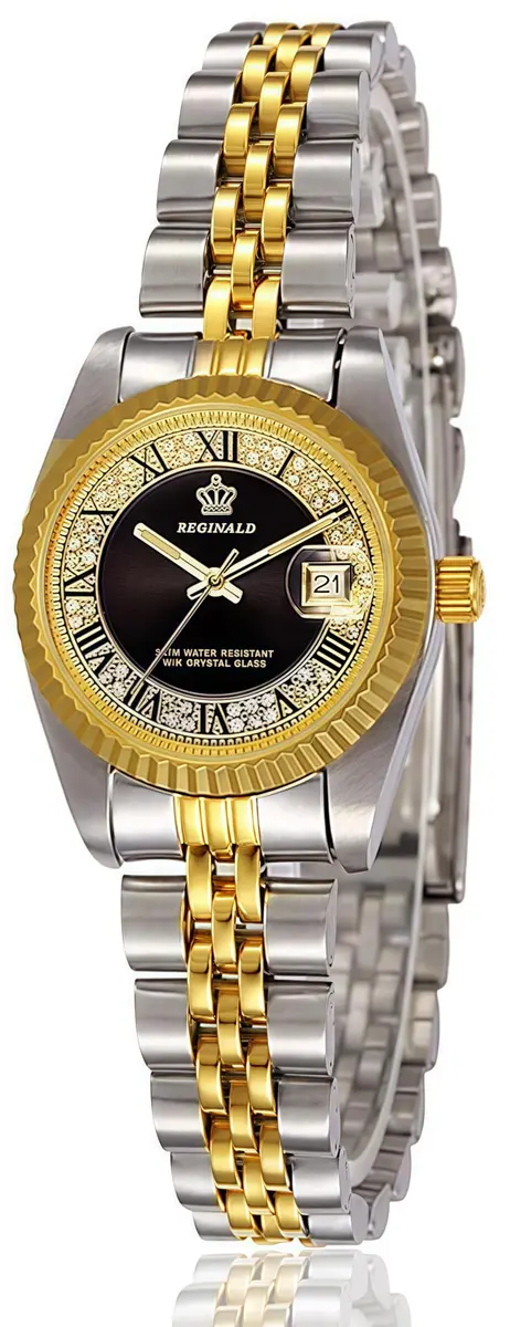 MASTOP Women's Silver & Gold Two Tone Stainless Steel Dress Watch with Black Dial | Luminous Quartz Movement - main product image