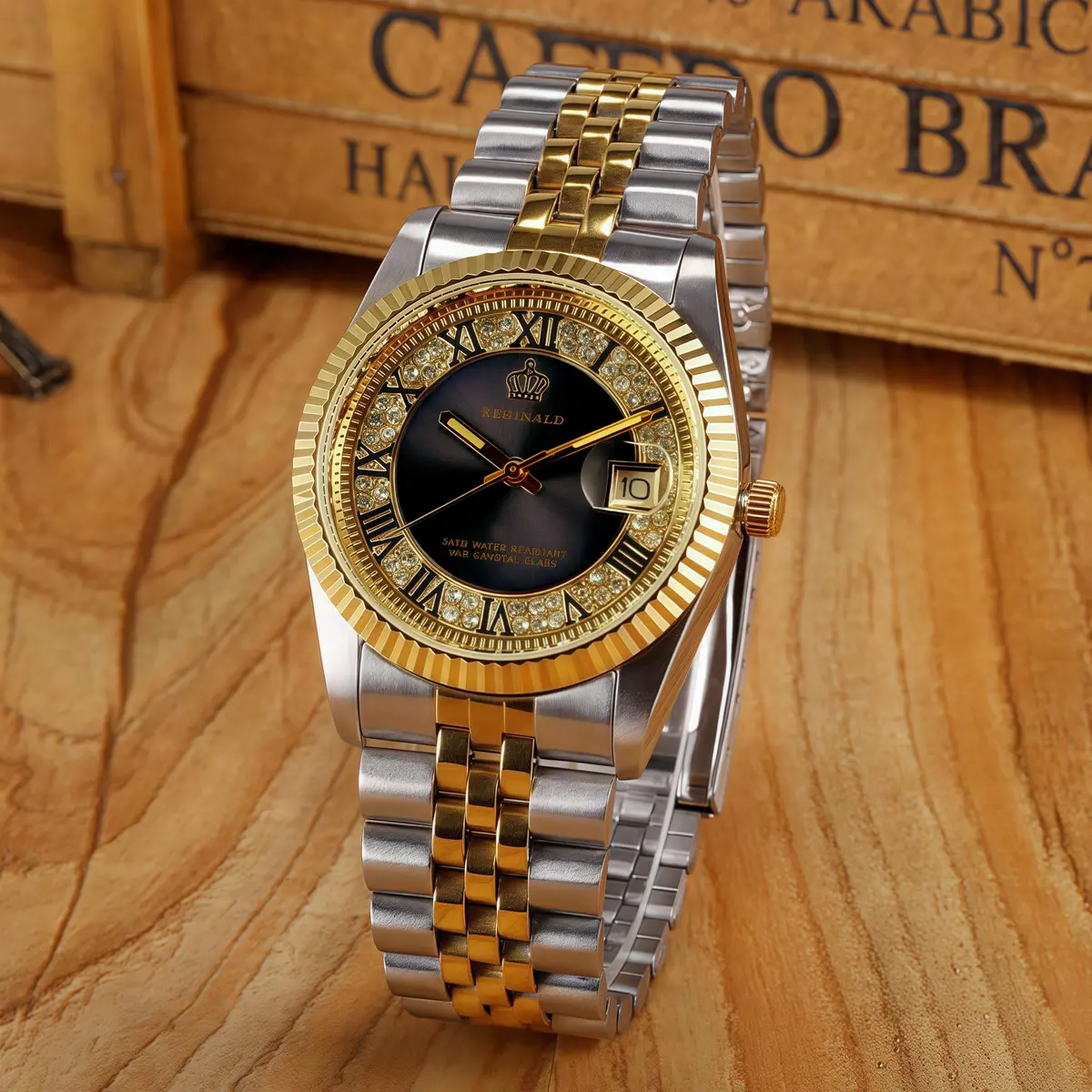 MASTOP Women's Silver & Gold Two Tone Stainless Steel Dress Watch with Black Dial | Luminous Quartz Movement - view 6