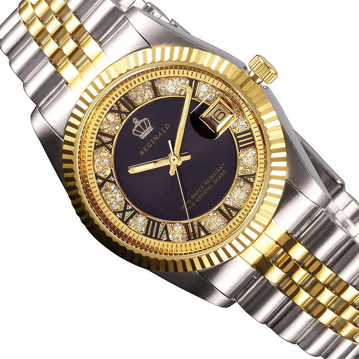 MASTOP Women's Silver & Gold Two Tone Stainless Steel Dress Watch with Black Dial | Luminous Quartz Movement - view 2