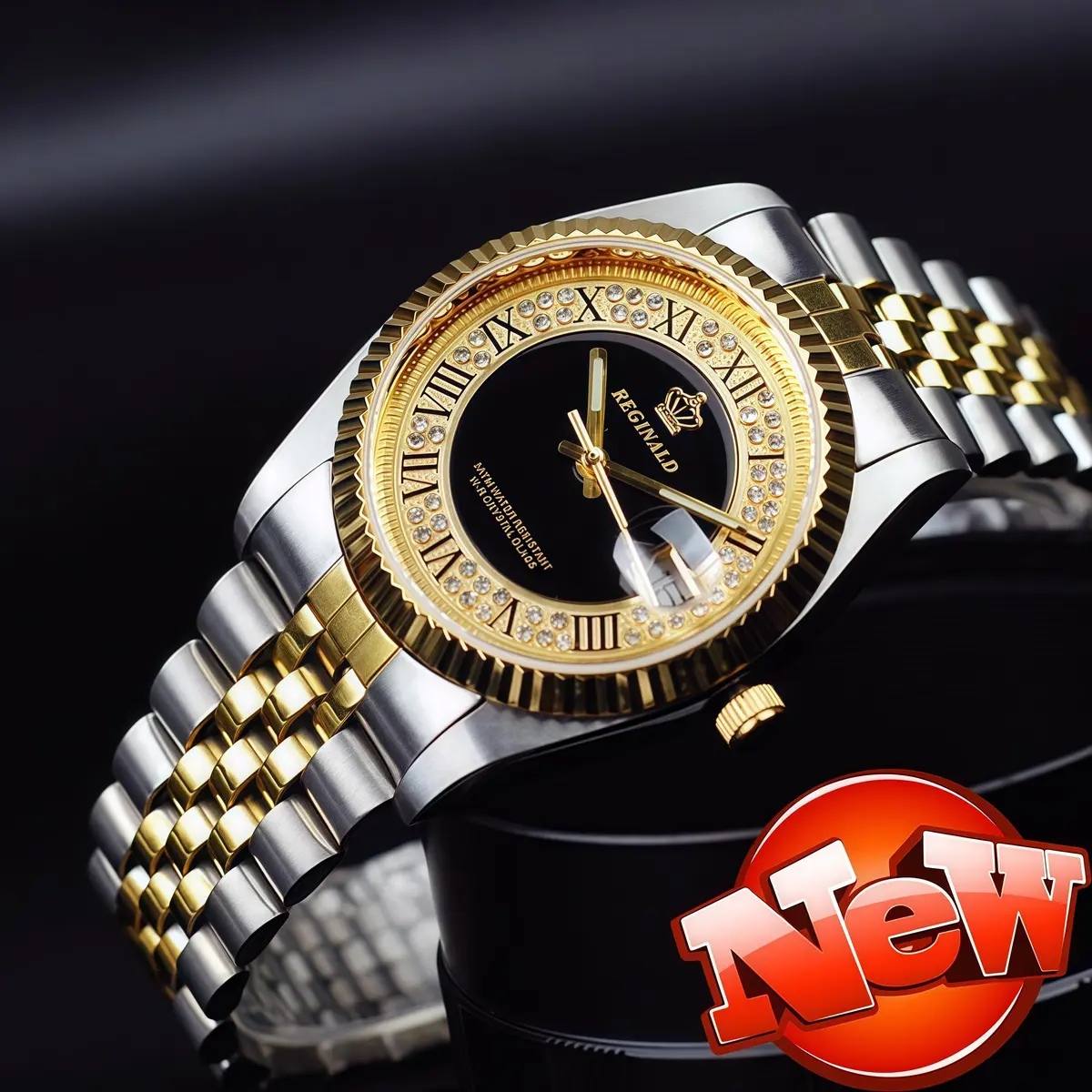 MASTOP Women's Silver & Gold Two Tone Stainless Steel Dress Watch with Black Dial | Luminous Quartz Movement - view 3