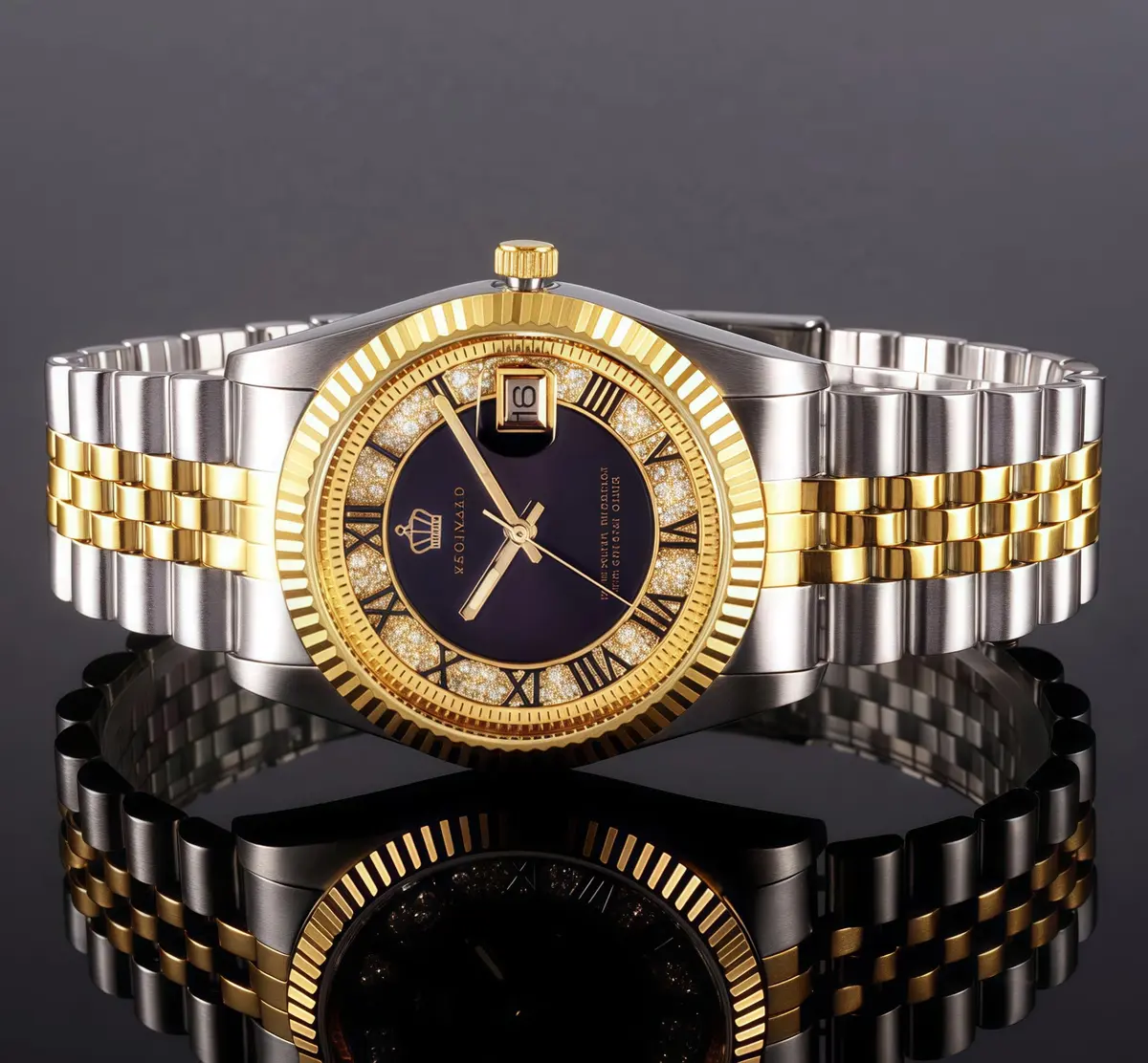 MASTOP Women's Silver & Gold Two Tone Stainless Steel Dress Watch with Black Dial | Luminous Quartz Movement - view 4