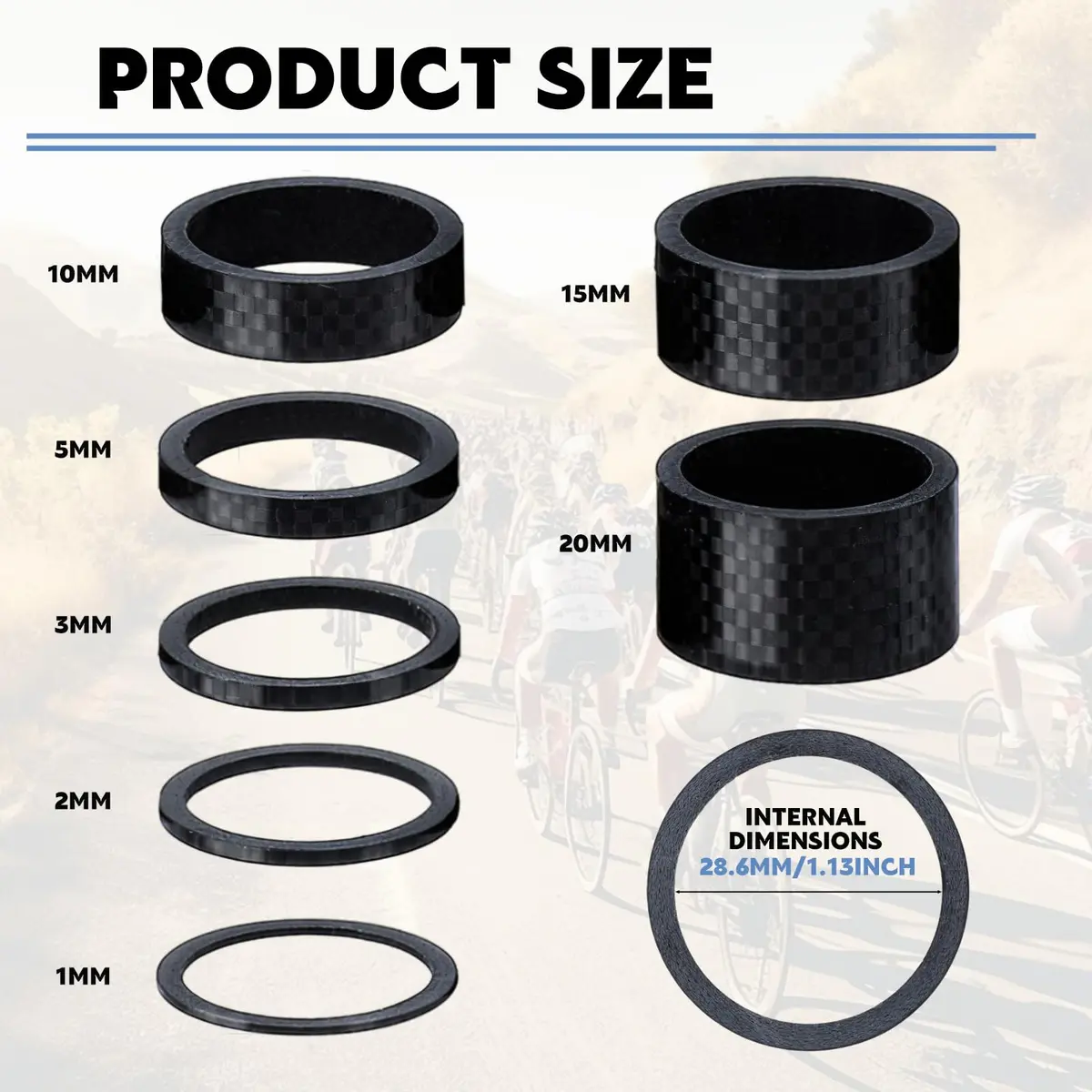 Sumind Carbon Fiber Bike Headset Spacers 1-1/8 Inch | 7 Sizes for Precise Fit & Light Weight - view 2