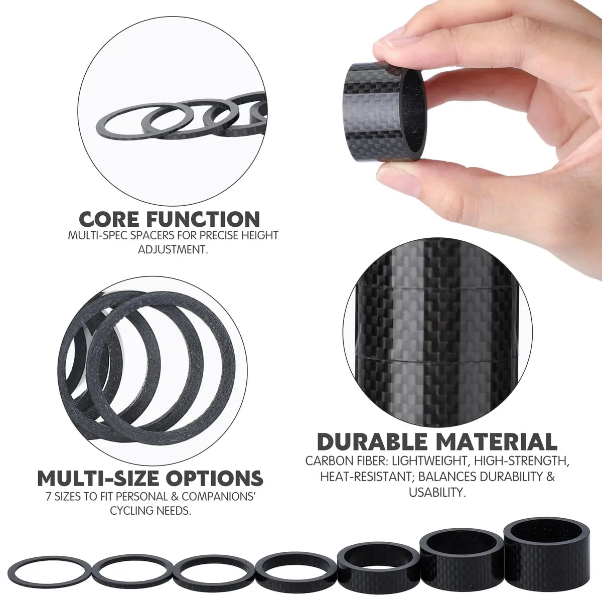 Sumind Carbon Fiber Bike Headset Spacers 1-1/8 Inch | 7 Sizes for Precise Fit & Light Weight - view 3