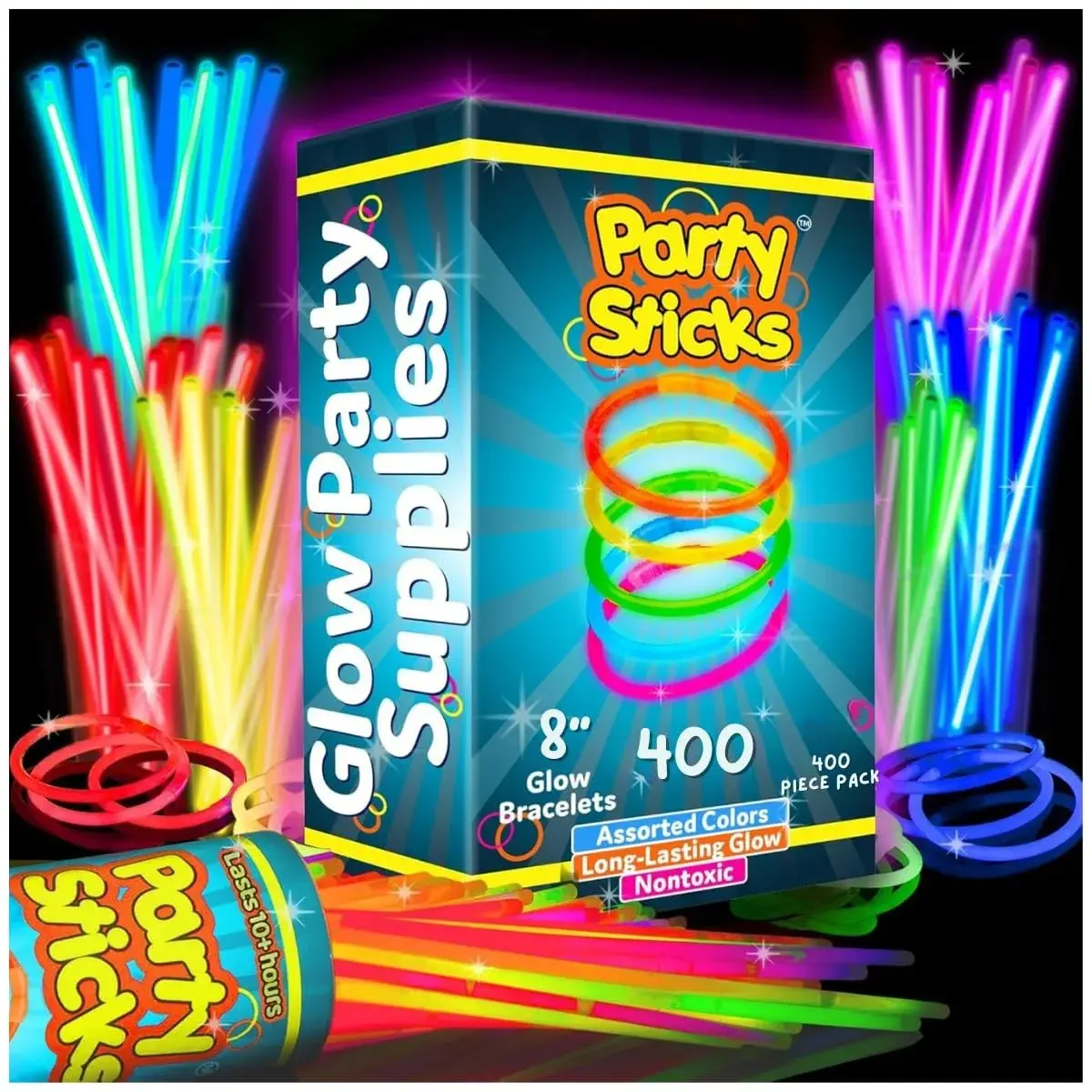PartySticks Ultra Bright Glow Sticks Bulk Party Supplies 400 Pack | 8" Glow Sticks for Parties & Decorations - main product image