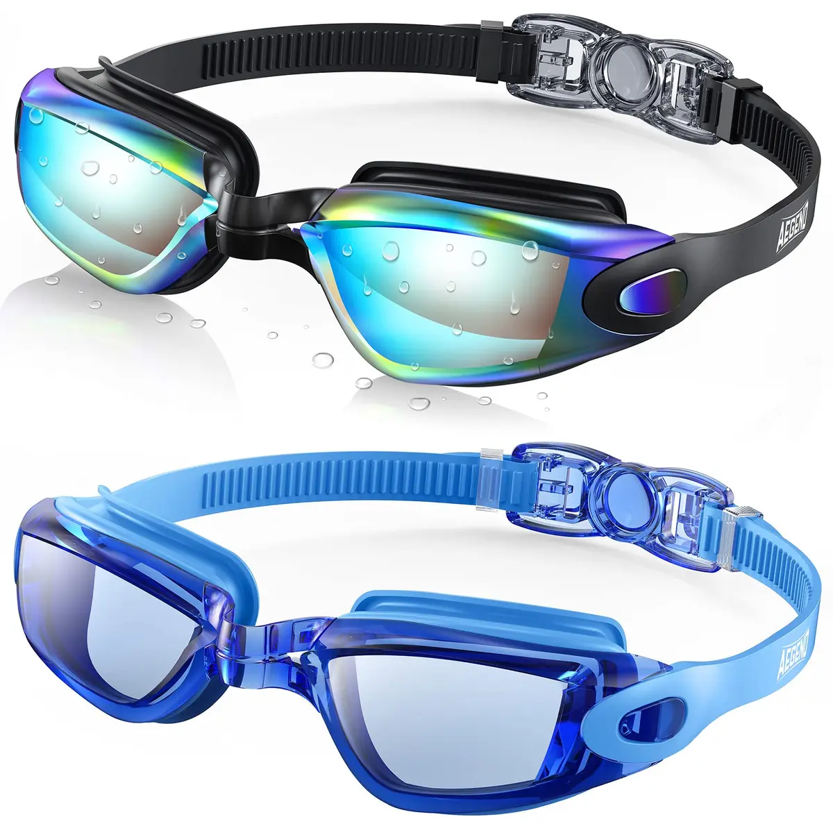 Aegend Swim Goggles 2 Pack Aqua & Light Blue | Anti-Fog UV Protection for Adult Men Women - main product image