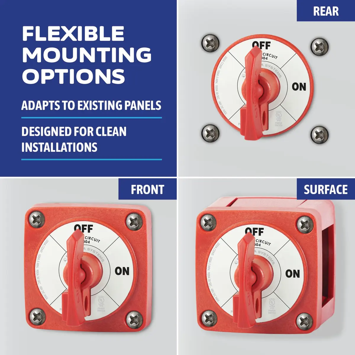 Blue Sea Systems On/Off Battery Isolator Switch With Locking Key, Red, 300A 48V DC | Ignition Protected for Marine Use - view 4