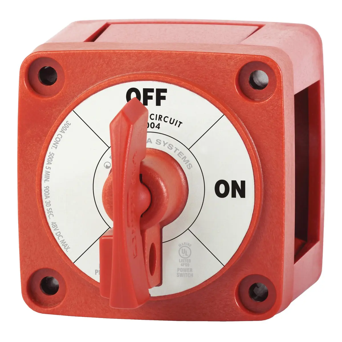 Blue Sea Systems On/Off Battery Isolator Switch With Locking Key, Red, 300A 48V DC | Ignition Protected for Marine Use - main product image