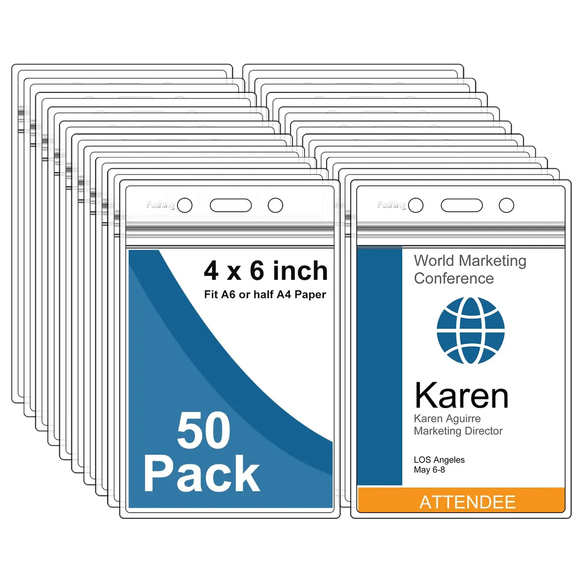 Fushing XXL Badge Holder Pack of 50 | Clear PVC, 0.3mm Thick, Vertical Display - main product image