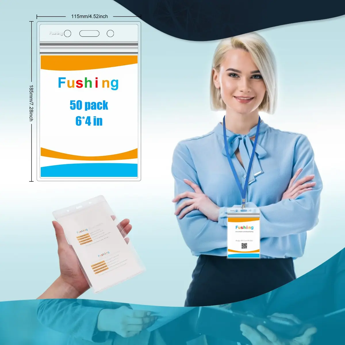 Fushing XXL Badge Holder Pack of 50 | Clear PVC, 0.3mm Thick, Vertical Display - view 2