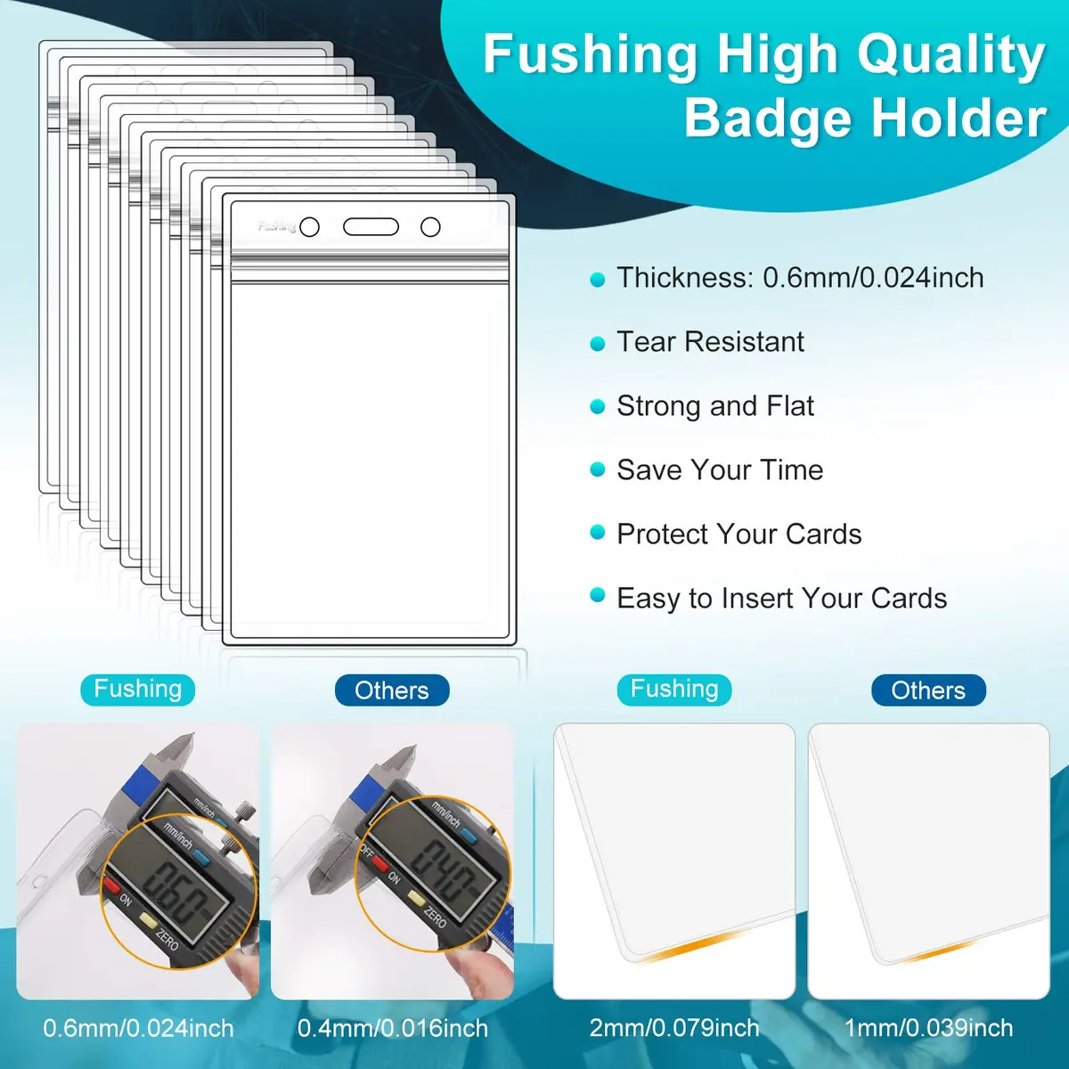 Fushing XXL Badge Holder Pack of 50 | Clear PVC, 0.3mm Thick, Vertical Display - view 3