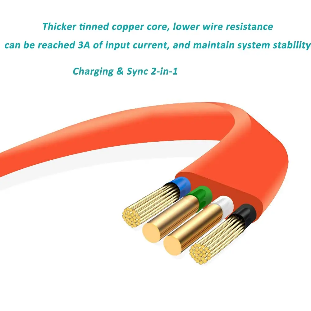 Alitutumao Flat Micro USB Charging Cable 1m (3.3ft) Orange | Fast Charging & Data Sync - view 4