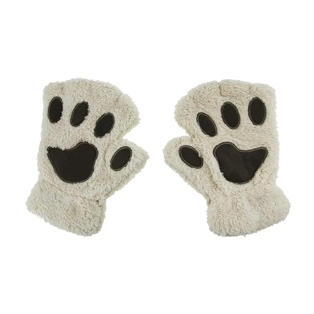 Ylucky Girls Cartoon Bear Claw Gloves Half Finger Paw Gloves Winter Warm Plush Faux Fur Mittens Hand Wear | Cute Animal Design for Cold Weather - view 5