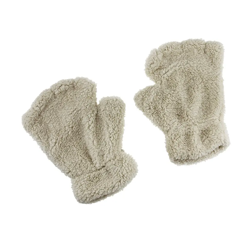 Ylucky Girls Cartoon Bear Claw Gloves Half Finger Paw Gloves Winter Warm Plush Faux Fur Mittens Hand Wear | Cute Animal Design for Cold Weather - view 7