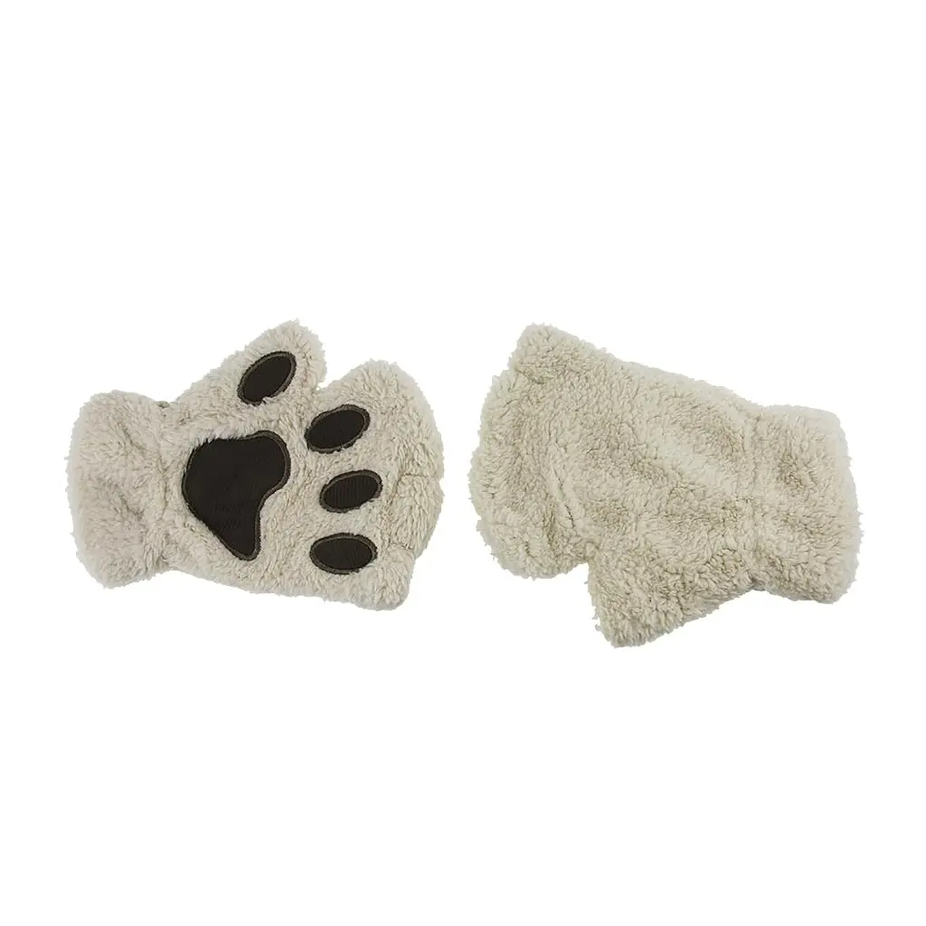 Ylucky Girls Cartoon Bear Claw Gloves Half Finger Paw Gloves Winter Warm Plush Faux Fur Mittens Hand Wear | Cute Animal Design for Cold Weather - view 8