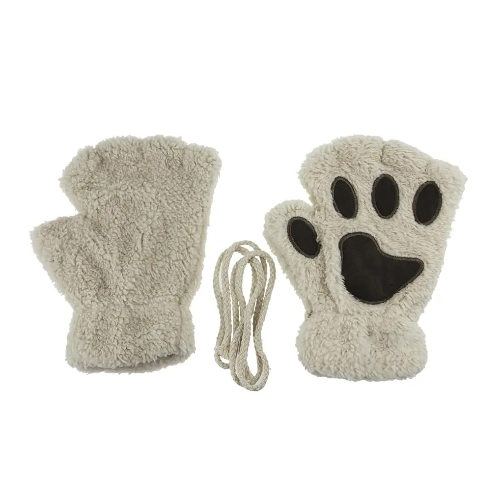 Ylucky Girls Cartoon Bear Claw Gloves Half Finger Paw Gloves Winter Warm Plush Faux Fur Mittens Hand Wear | Cute Animal Design for Cold Weather - view 4