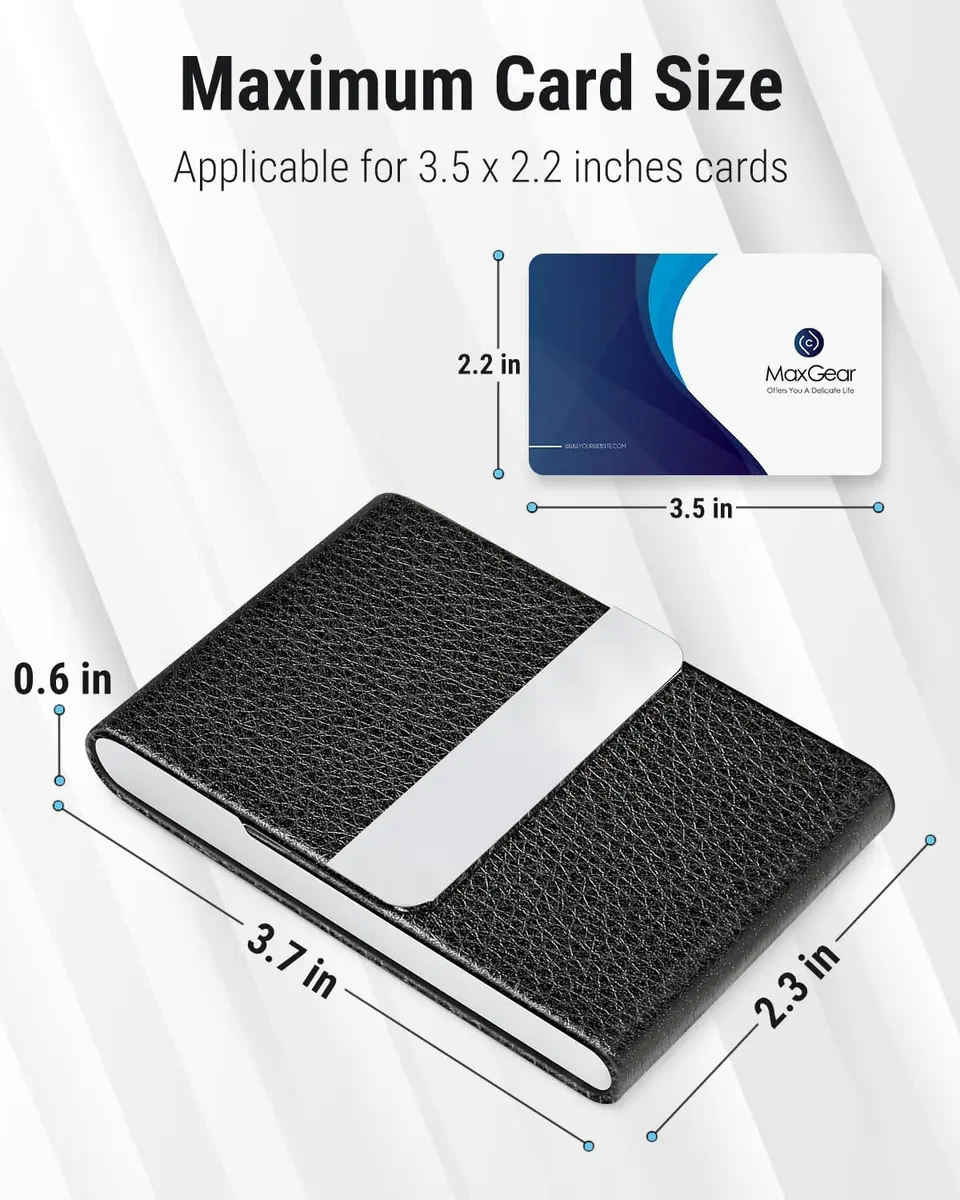 MaxGear Business Card Holder, PU Leather Business Card Case, Black | Slim Magnetic Card Organizer for Men & Women - view 5