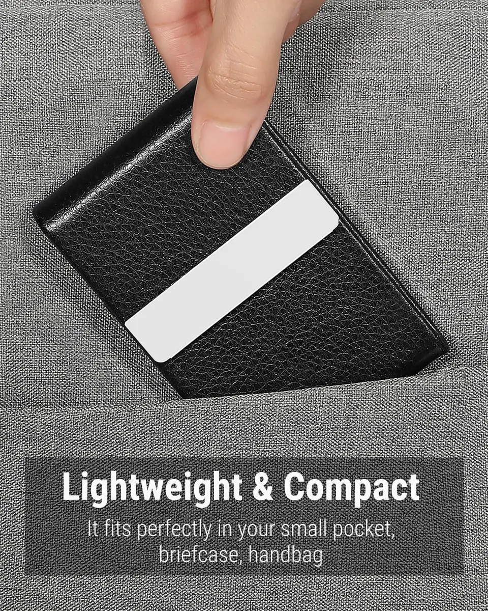 MaxGear Business Card Holder, PU Leather Business Card Case, Black | Slim Magnetic Card Organizer for Men & Women - view 6