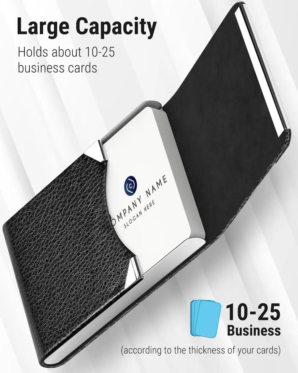 MaxGear Business Card Holder, PU Leather Business Card Case, Black | Slim Magnetic Card Organizer for Men & Women - view 2