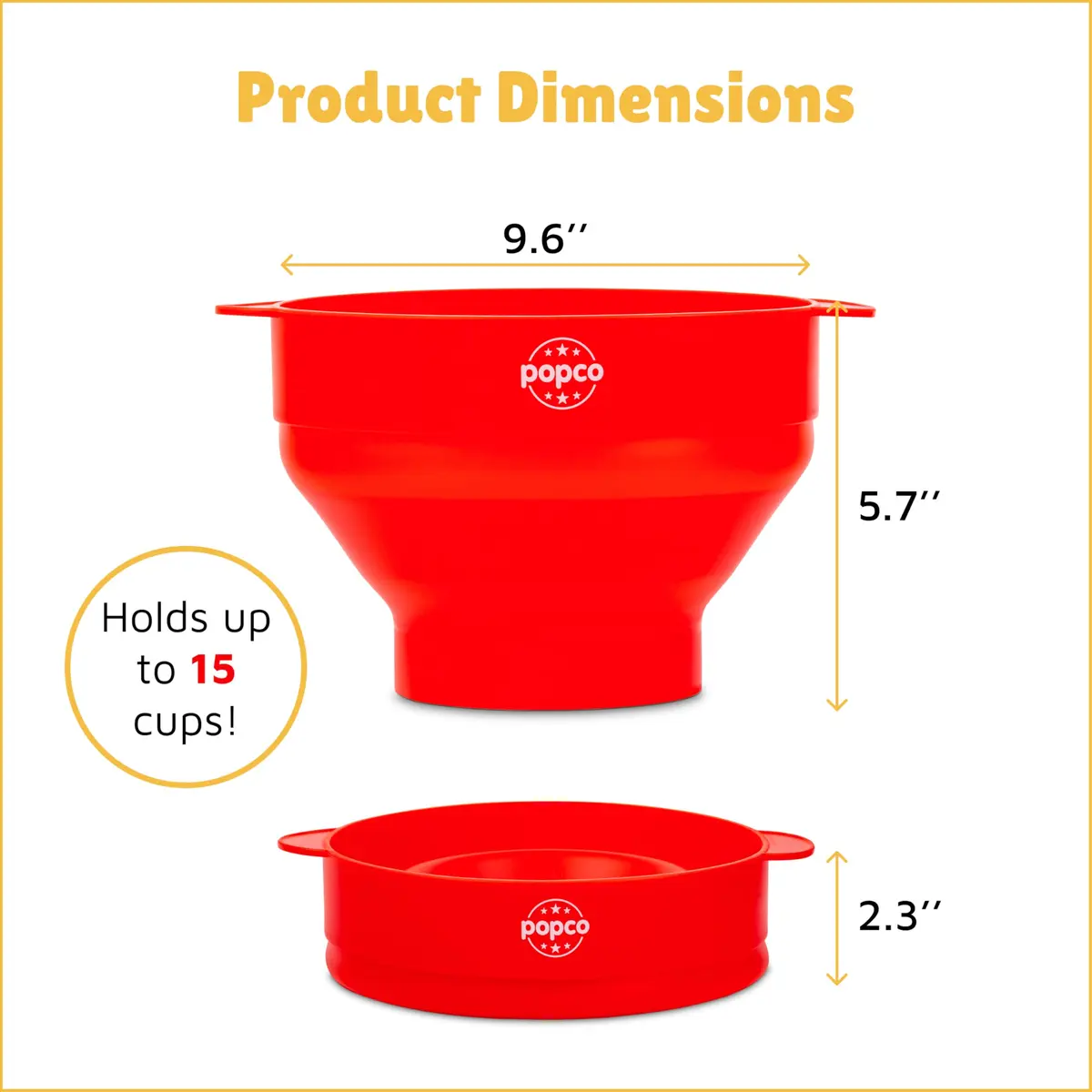 POPCO Red Microwave Popcorn Bowl - Collapsible Silicone Popper with Handles, 15 Cup Capacity | Healthy Snacks in Minutes - view 3
