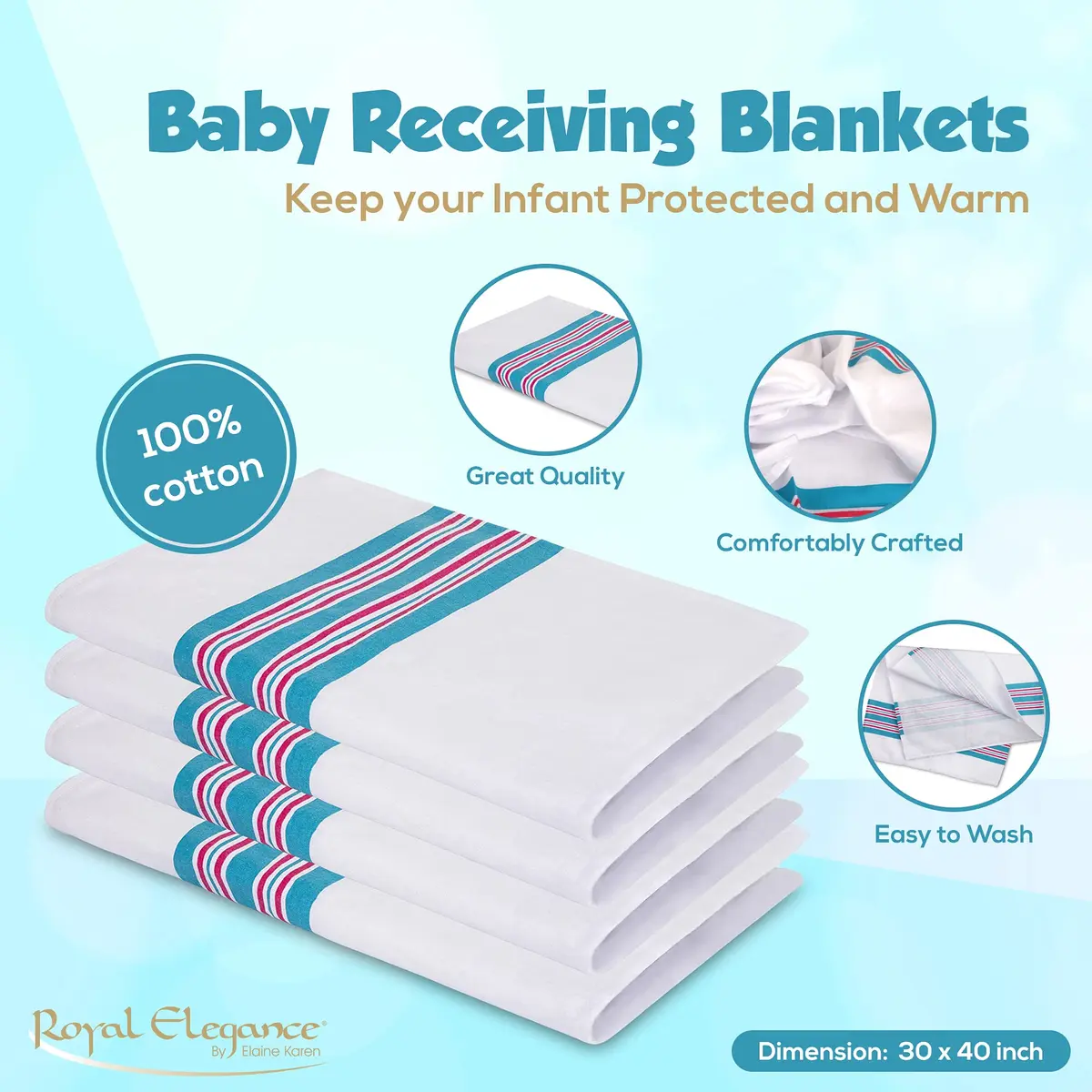 Elaine Karen 100% Cotton Hospital Receiving Blankets Flannel 12 Pack | Soft, Lightweight & Versatile Baby Wraps - view 2