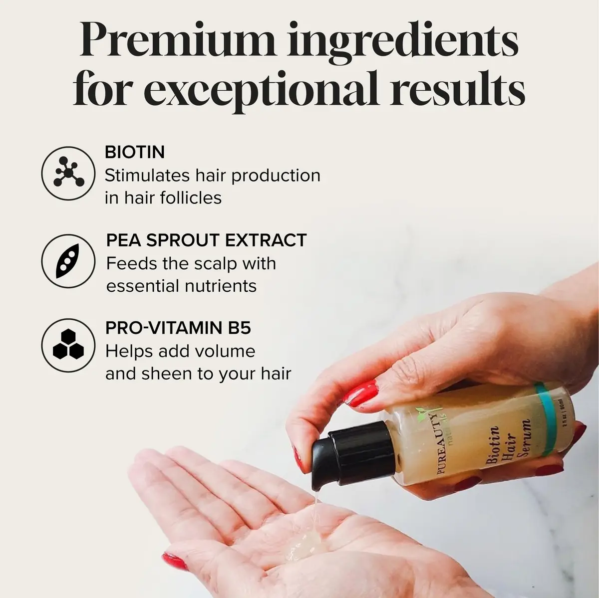 Meraz Pureauty Naturals Biotin Hair Growth Serum for Women & Men, 2 fl oz | Supports Thicker, Fuller Hair - view 3