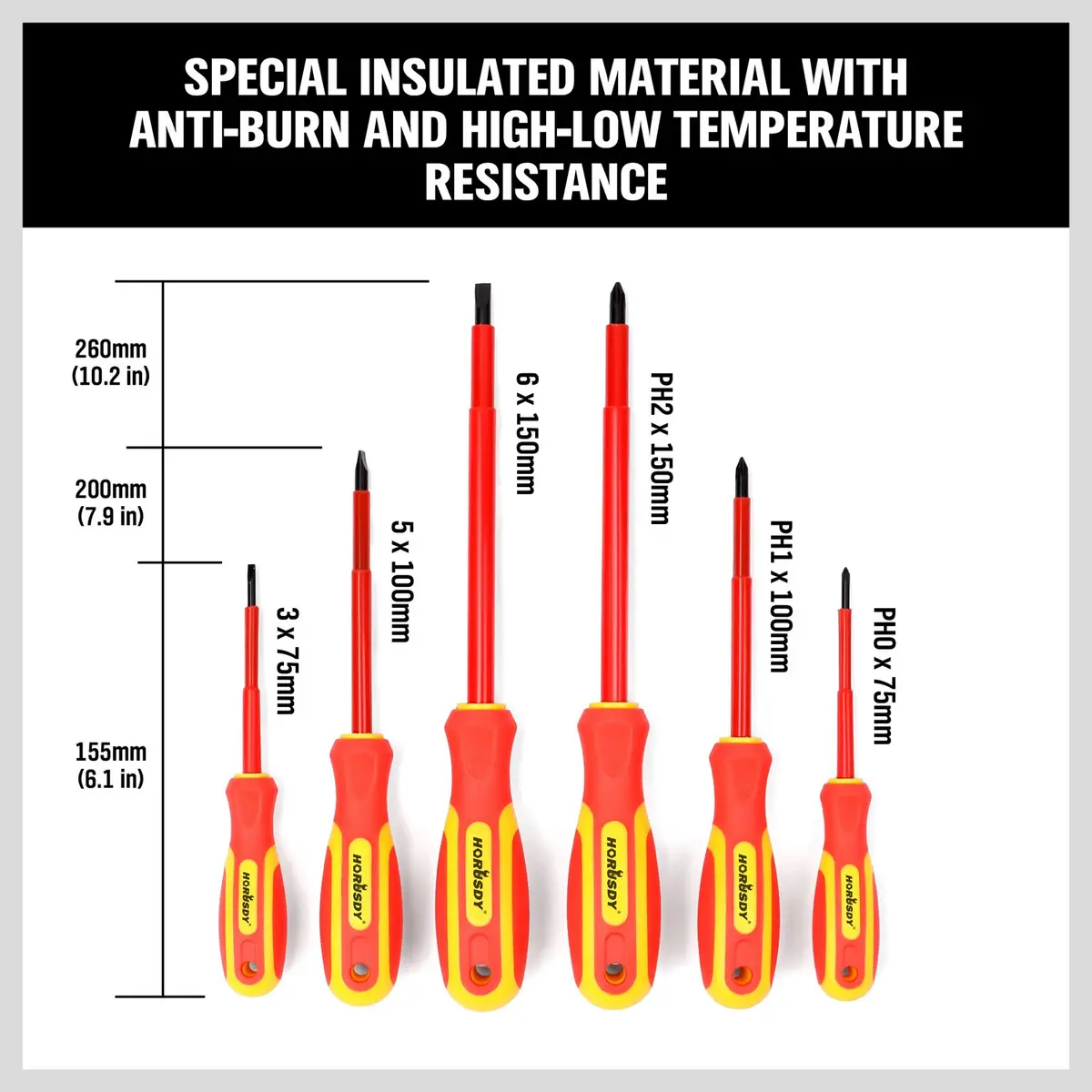 HORUSDY 6-Piece 1000V Insulated Precision Screwdriver Set with Magnetic Tips, CR-V Steel, Cushion Grip for Electrical Work - view 5