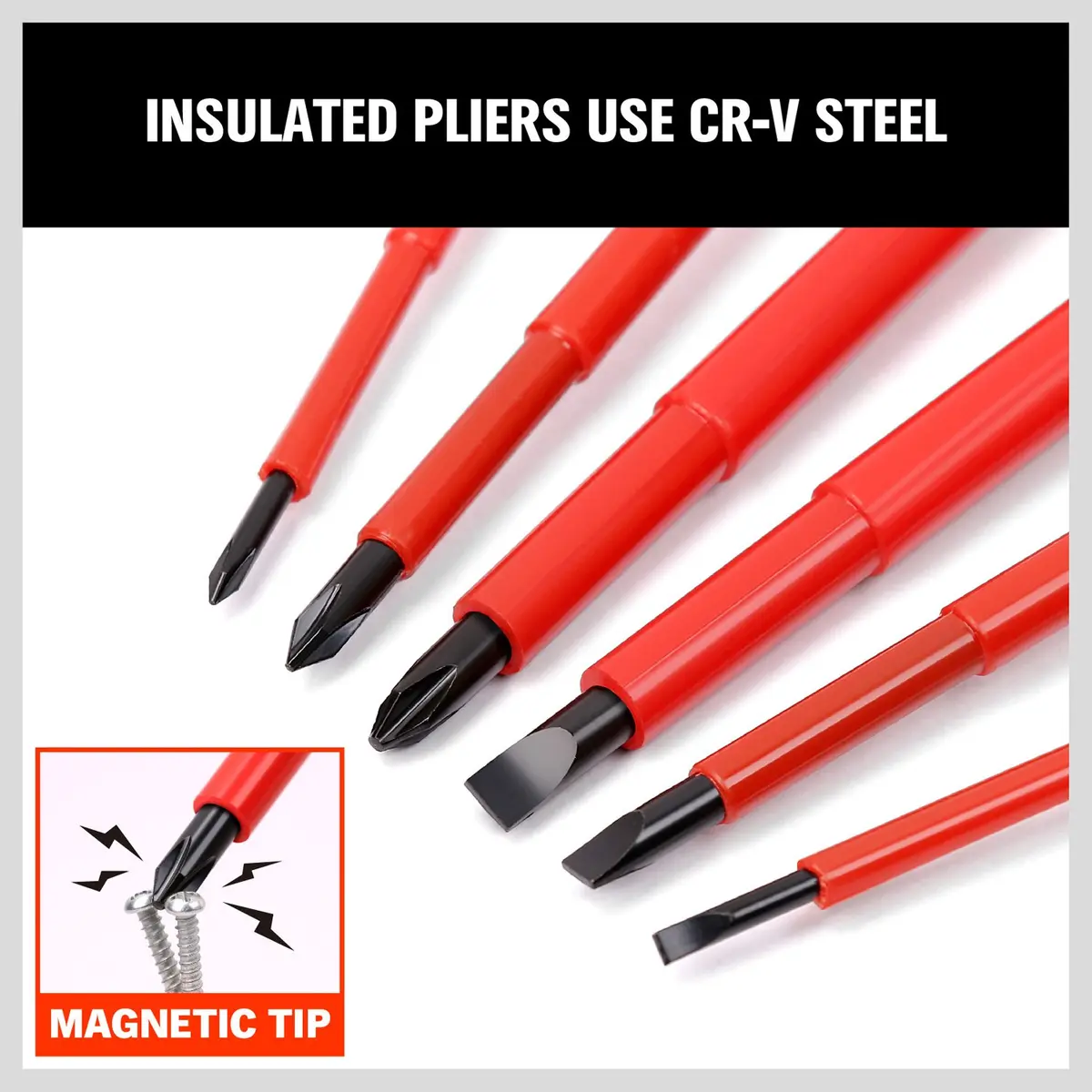 HORUSDY 6-Piece 1000V Insulated Precision Screwdriver Set with Magnetic Tips, CR-V Steel, Cushion Grip for Electrical Work - view 4