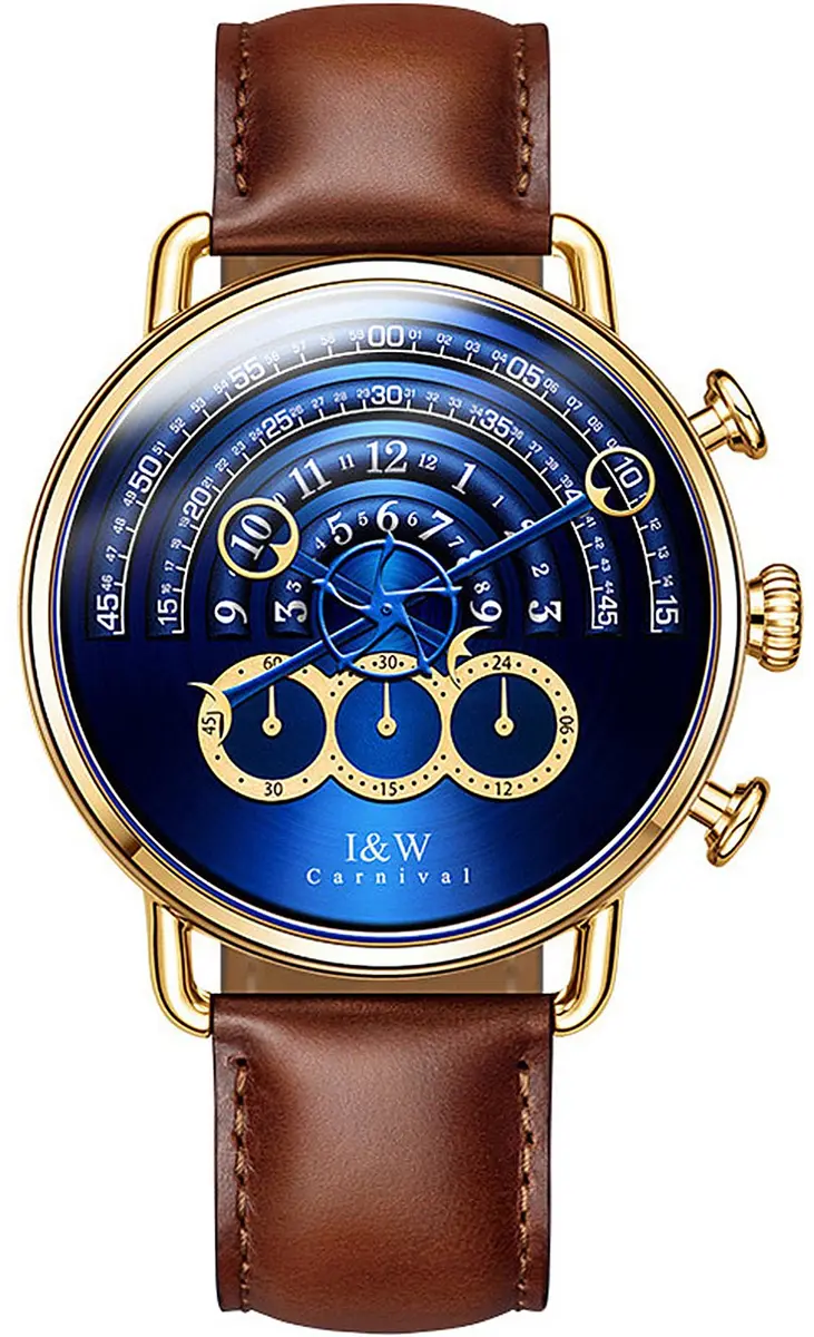Carnival Men’s Chronograph Watch | Brown Leather Strap | 41MM Stainless Steel Case | Sapphire Glass | 30M Water Resistant - main product image