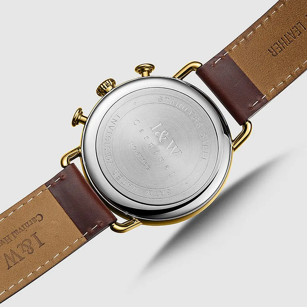 Carnival Men’s Chronograph Watch | Brown Leather Strap | 41MM Stainless Steel Case | Sapphire Glass | 30M Water Resistant - view 4