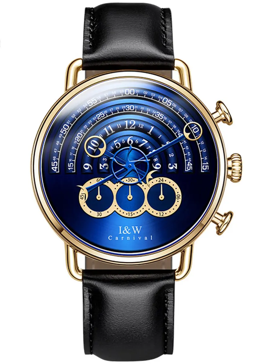 Carnival Men’s Chronograph Watch Leather Strap 41MM | Japanese Quartz, Sapphire Glass, 30M Water Resistance - main product image