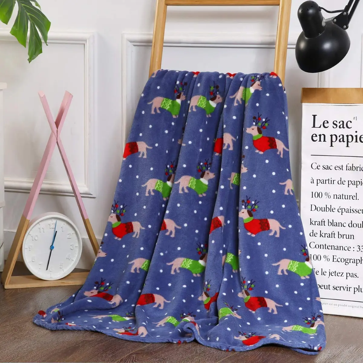 Elegant Comfort Velvet Touch Ultra Plush Christmas Holiday Printed Fleece Throw/Blanket-50 x 60inch, Dogs in Sweaters - main product image