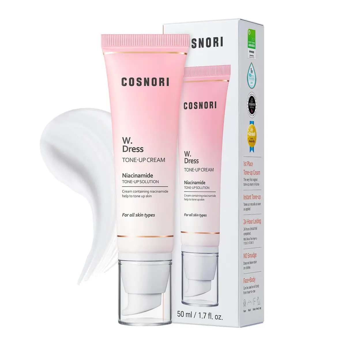 COSNORI W. Dress Tone-up Cream 50ml (1.7 fl. oz.) | Natural Skin Tone Balancer with Hyaluronic Acid - main product image