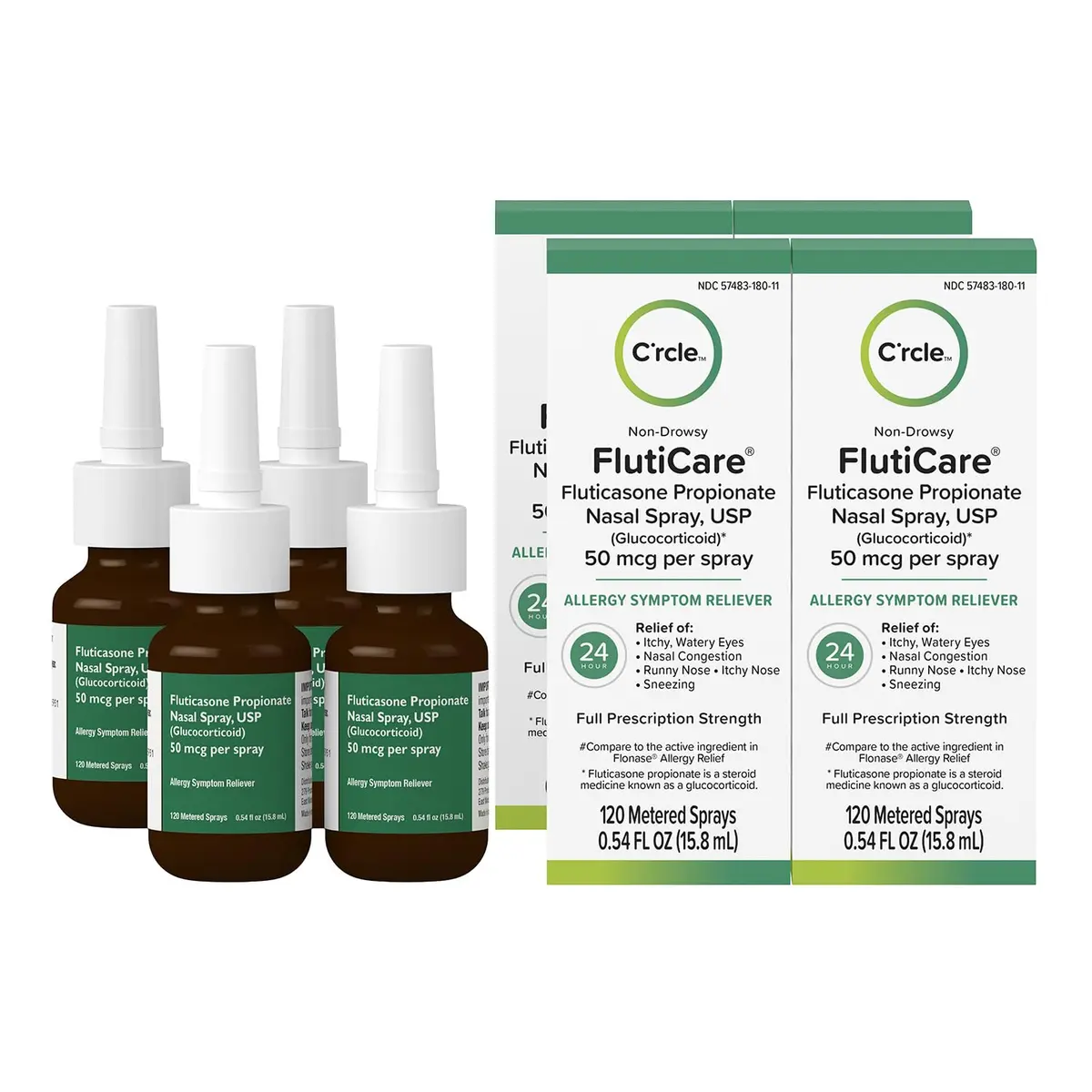 FlutiCare Fluticasone Allergy Nasal Spray 0.54 Fl Oz (Pack of 4) | 24-Hour Non Drowsy Relief - main product image