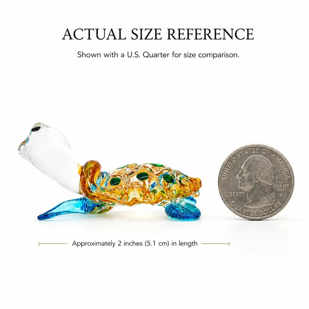 M Audomsak Hand Blown Art Glass Sea Turtle Figurine | Vibrant Coastal Decor, Unique Handmade Gift (2 in, 5.1 cm) - view 4