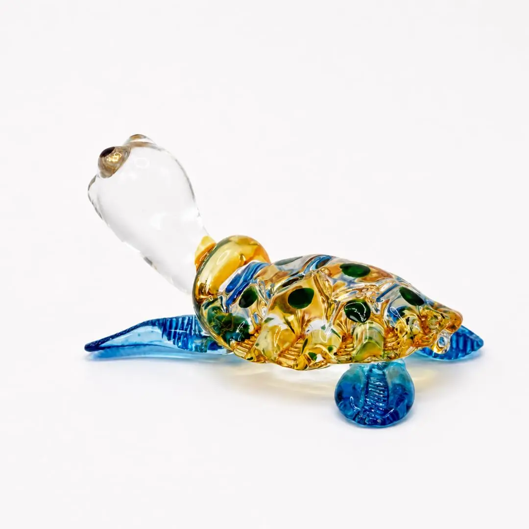 M Audomsak Hand Blown Art Glass Sea Turtle Figurine | Vibrant Coastal Decor, Unique Handmade Gift (2 in, 5.1 cm) - view 5