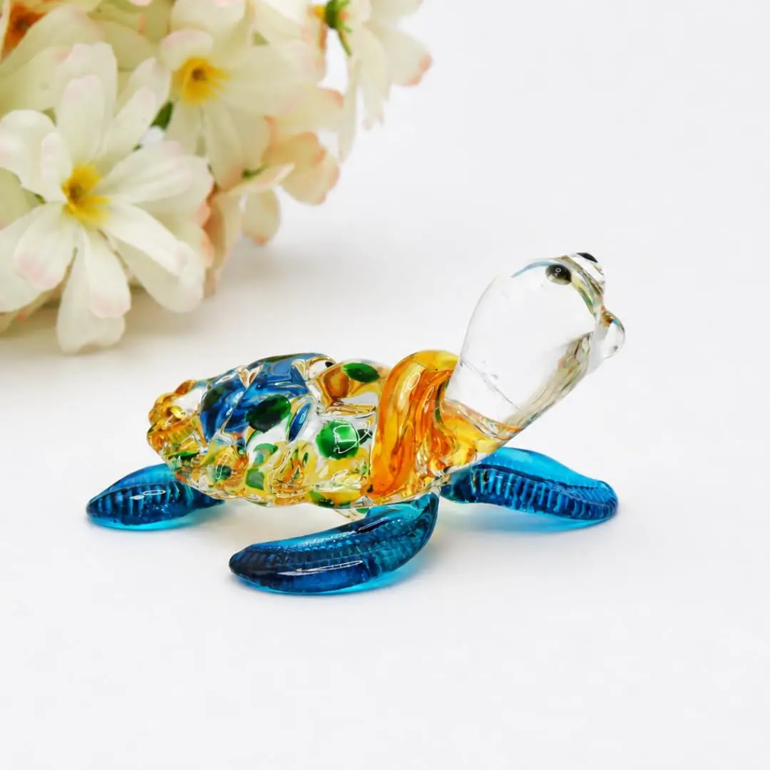 M Audomsak Hand Blown Art Glass Sea Turtle Figurine | Vibrant Coastal Decor, Unique Handmade Gift (2 in, 5.1 cm) - view 6