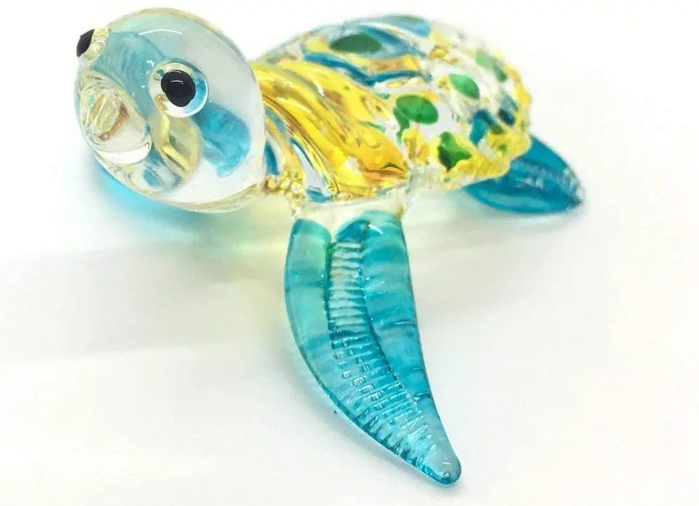 M Audomsak Hand Blown Art Glass Sea Turtle Figurine | Vibrant Coastal Decor, Unique Handmade Gift (2 in, 5.1 cm) - main product image