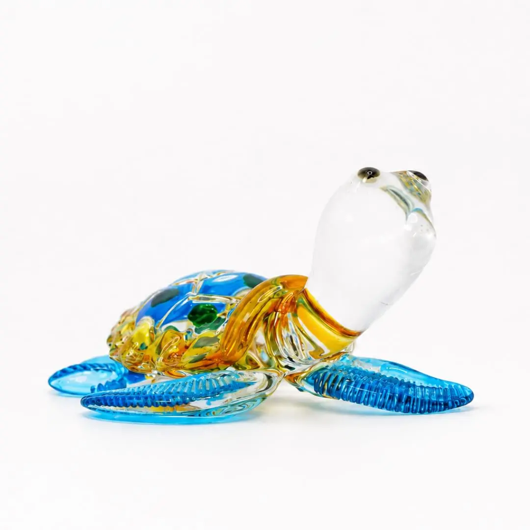 M Audomsak Hand Blown Art Glass Sea Turtle Figurine | Vibrant Coastal Decor, Unique Handmade Gift (2 in, 5.1 cm) - view 2