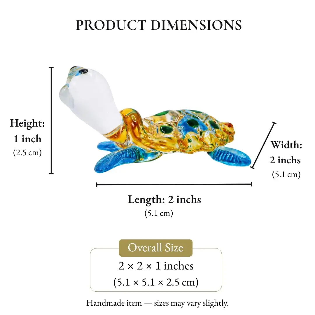 M Audomsak Hand Blown Art Glass Sea Turtle Figurine | Vibrant Coastal Decor, Unique Handmade Gift (2 in, 5.1 cm) - view 3