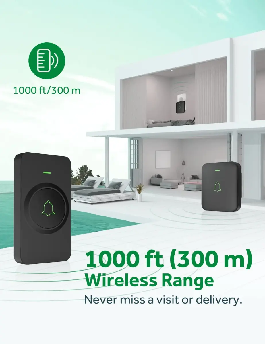 AVANTEK Wireless Doorbell CB-11 | 1000 ft Range, 1 Button + 1 Receiver, 52 Melodies, Waterproof - view 4