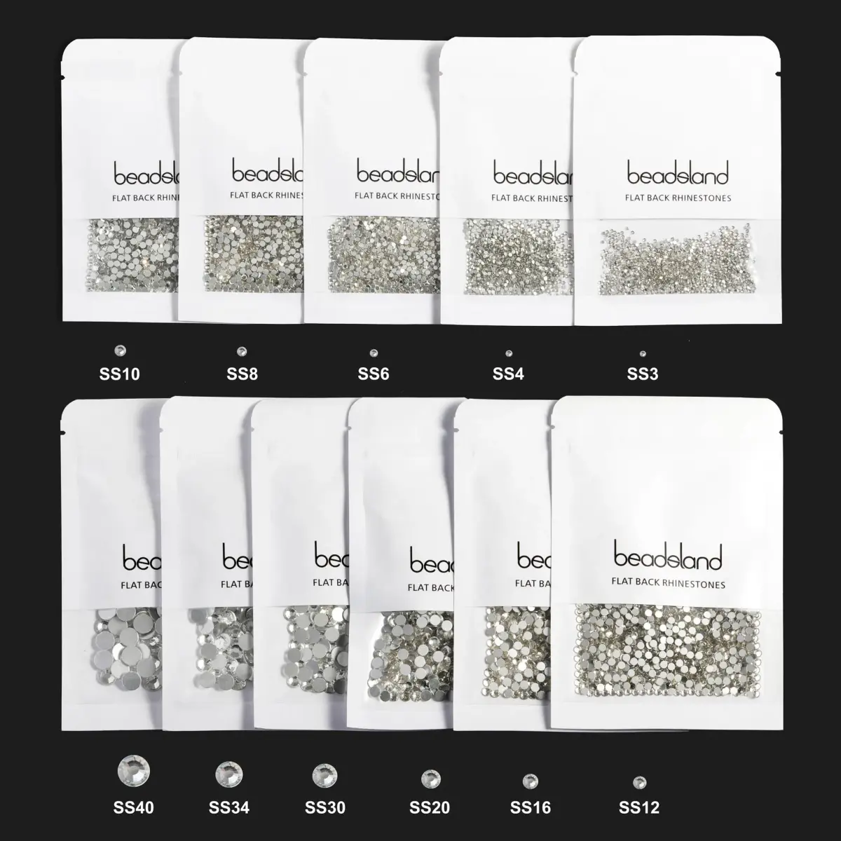 BEADSLAND Flat Back Rhinestones SS12 (1440pcs) | Crystal Glass Gems for Crafts & Nail Art - view 6