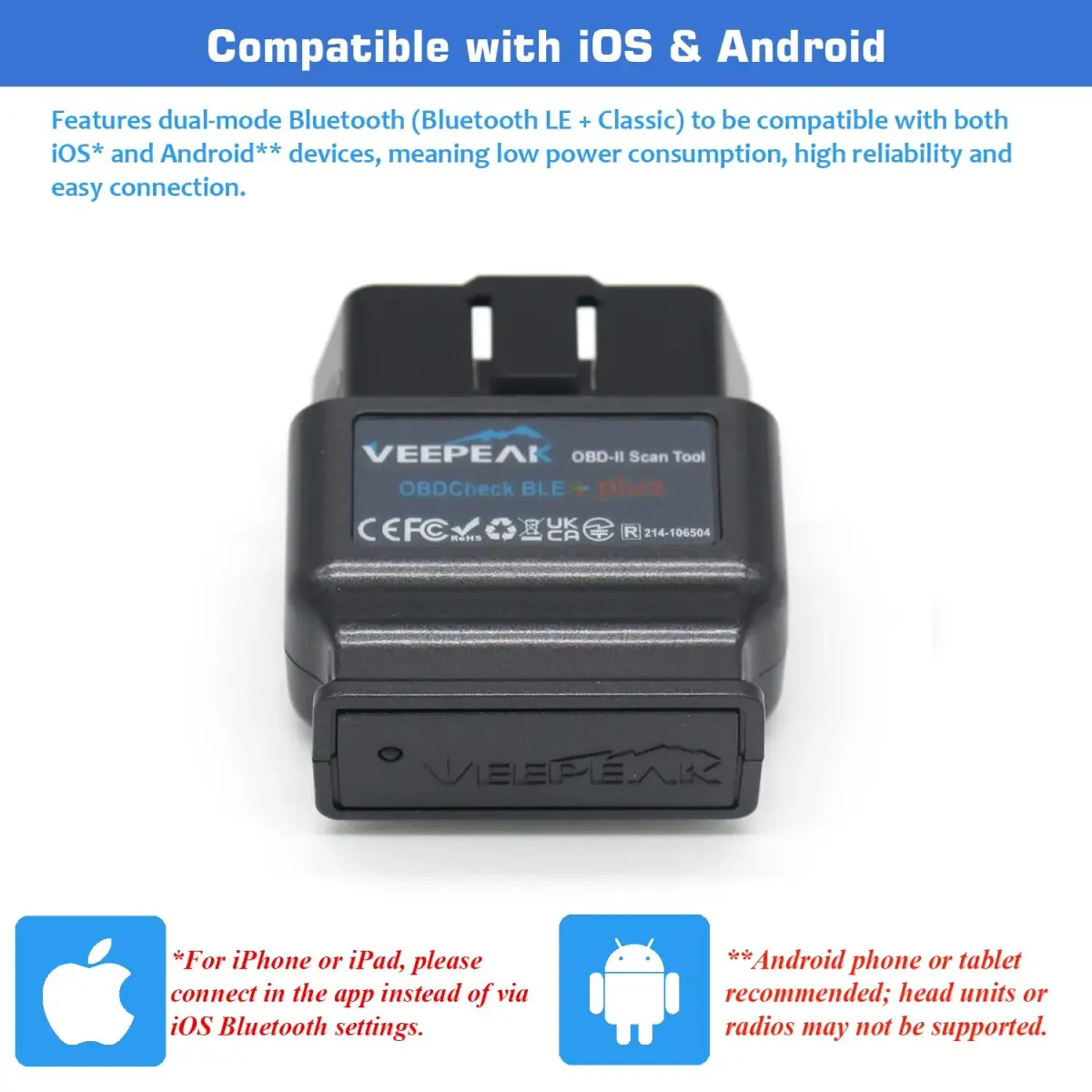 Veepeak OBDCheck BLE+ Bluetooth OBD II Scanner for iOS & Android | Car Check Engine Code Reader Wireless Diagnostic Tool - view 4
