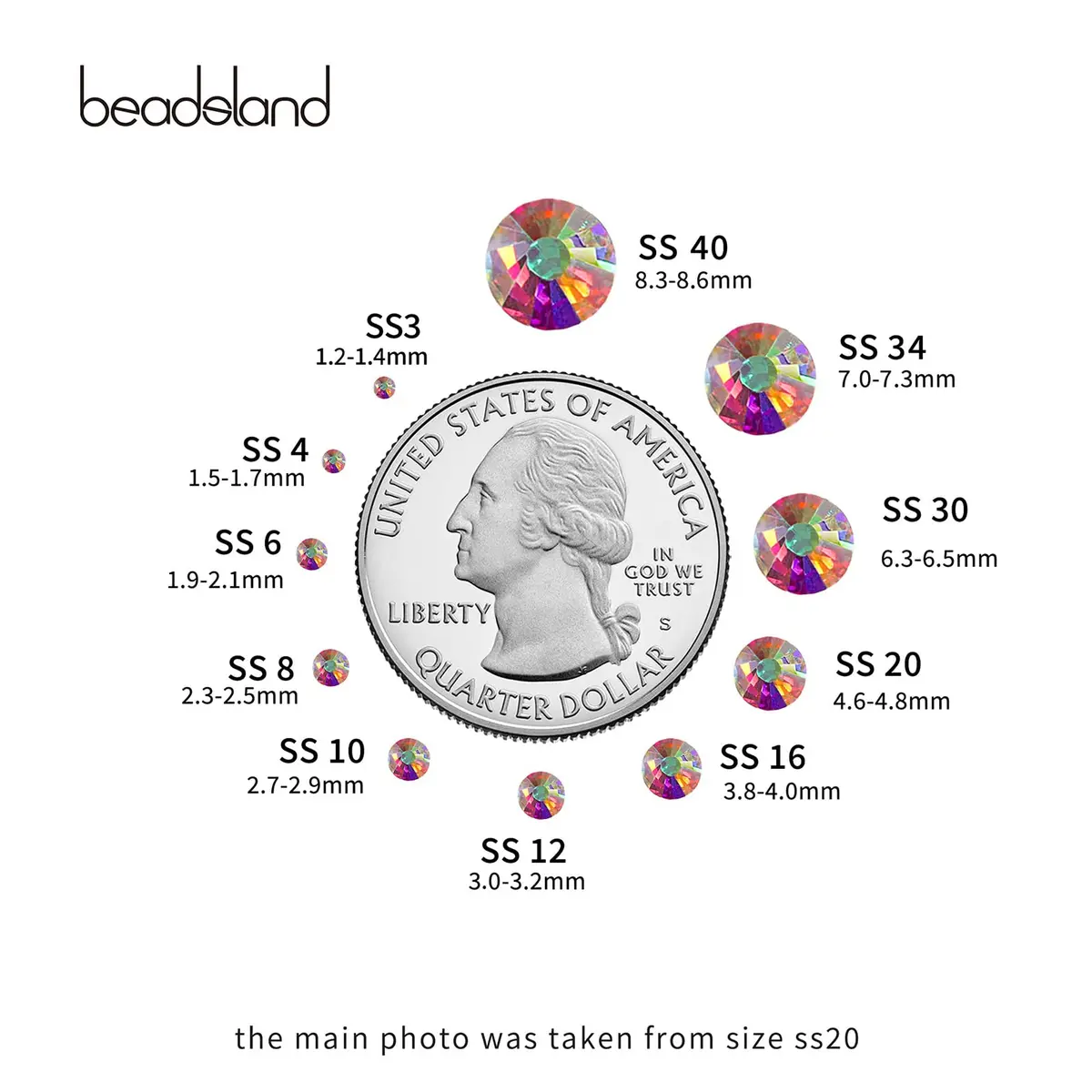 Beadsland Flat Back Crystal Rhinestones SS6 | AB Finish, 1440 pcs, Perfect for Crafts & Nails - view 3