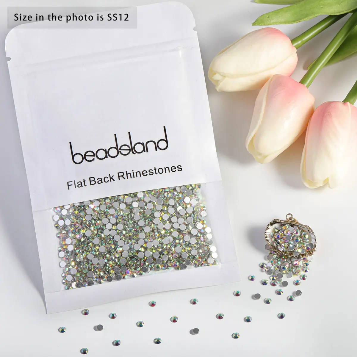 Beadsland Flat Back Crystal Rhinestones SS12 1440pcs | Sparkling Glass AB for Crafts & Nails - view 4