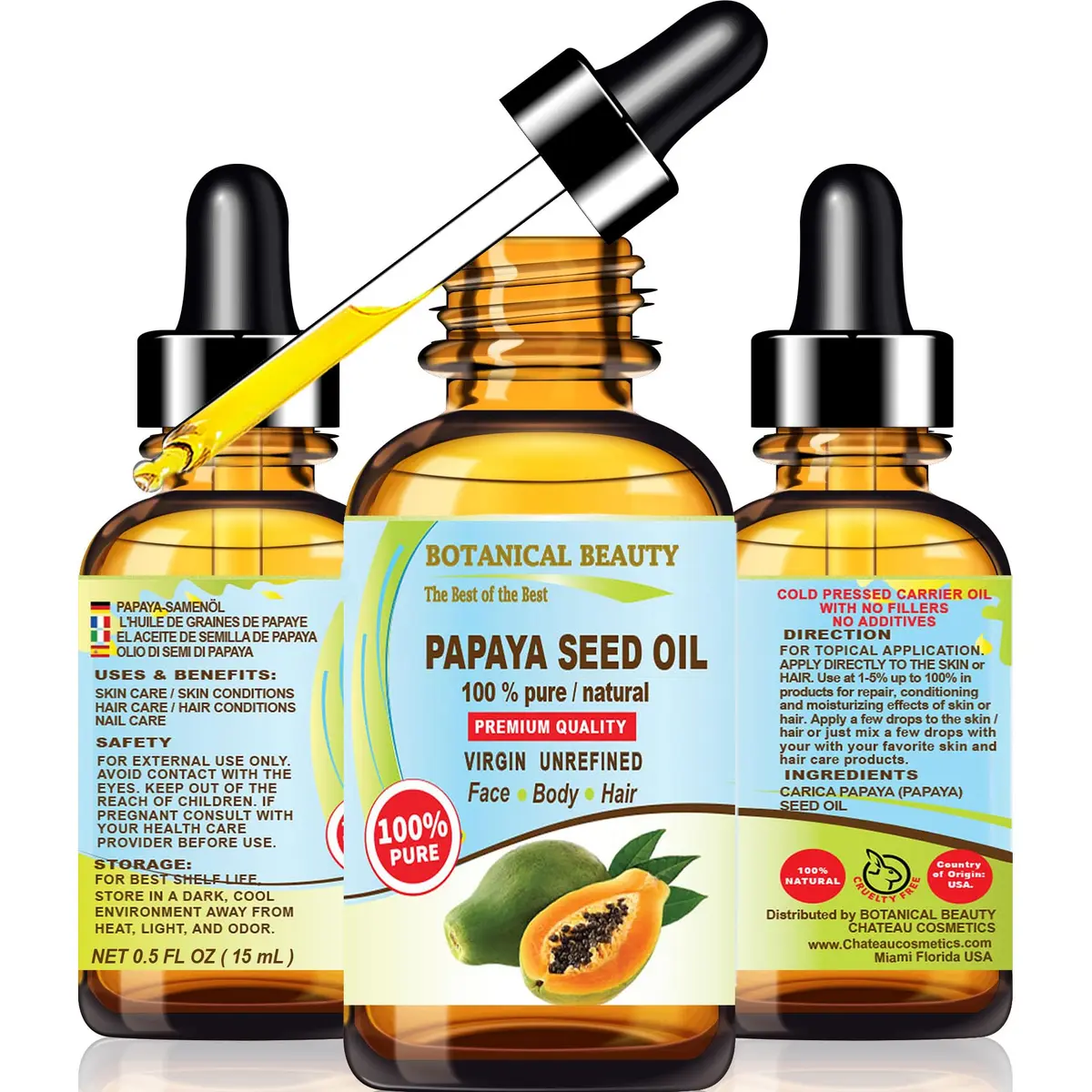 Botanical Beauty Papaya Seed Oil 15 ml | Natural Virgin Cold Pressed Face & Skin Oil for All Skin Types - main product image