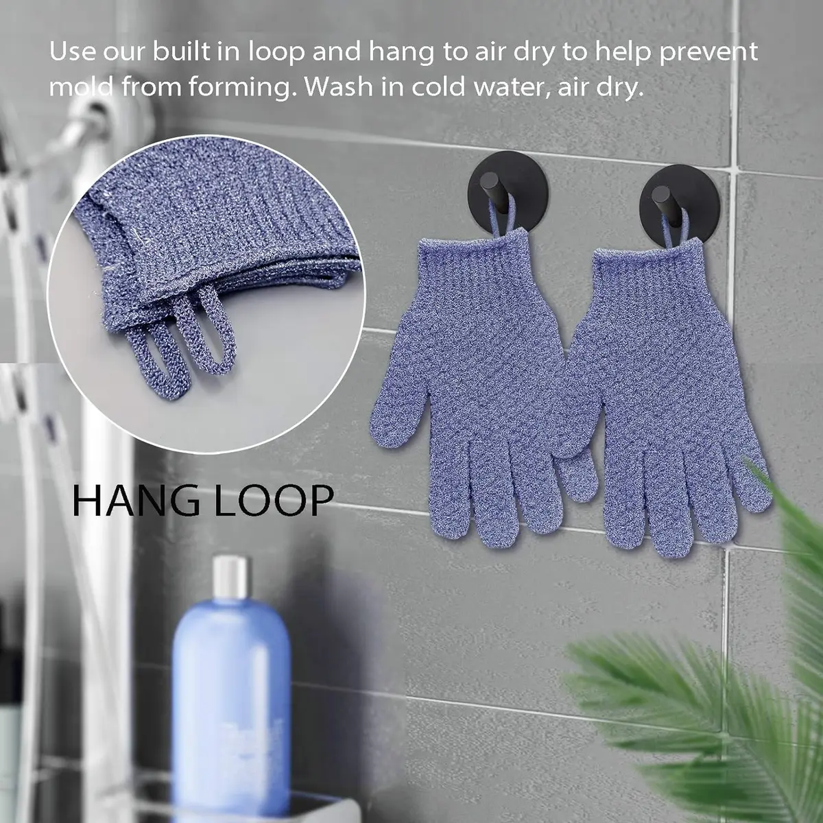 Evridwear Exfoliating Dual Texture Bath Gloves for Shower, Spa, Massage & Body Scrubs | Dead Skin Cell Remover with Hanging Loop (1 Pair Heavy Glove) - view 4