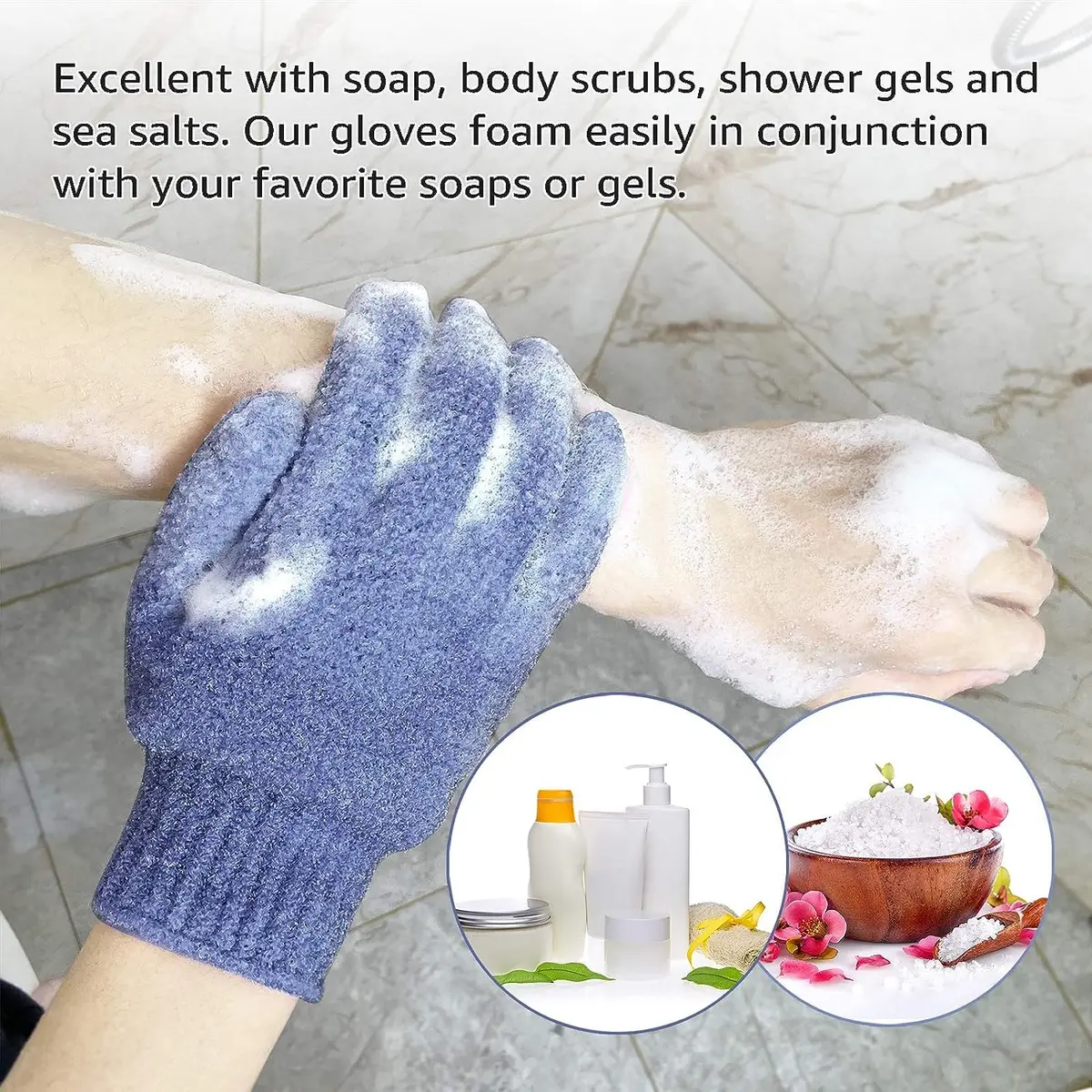 Evridwear Exfoliating Dual Texture Bath Gloves for Shower, Spa, Massage & Body Scrubs | Dead Skin Cell Remover with Hanging Loop (1 Pair Heavy Glove) - view 6