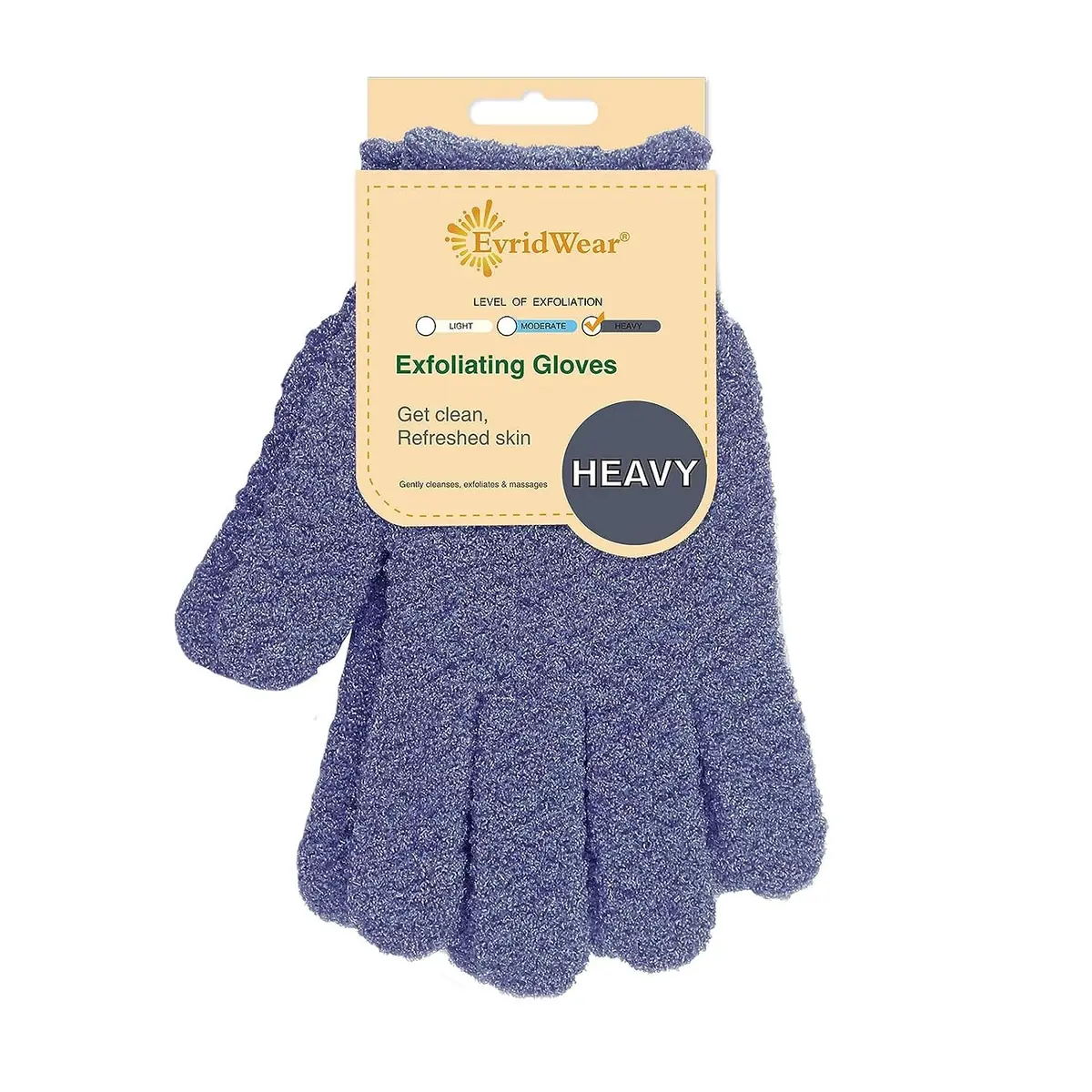 Evridwear Exfoliating Dual Texture Bath Gloves for Shower, Spa, Massage & Body Scrubs | Dead Skin Cell Remover with Hanging Loop (1 Pair Heavy Glove) - main product image